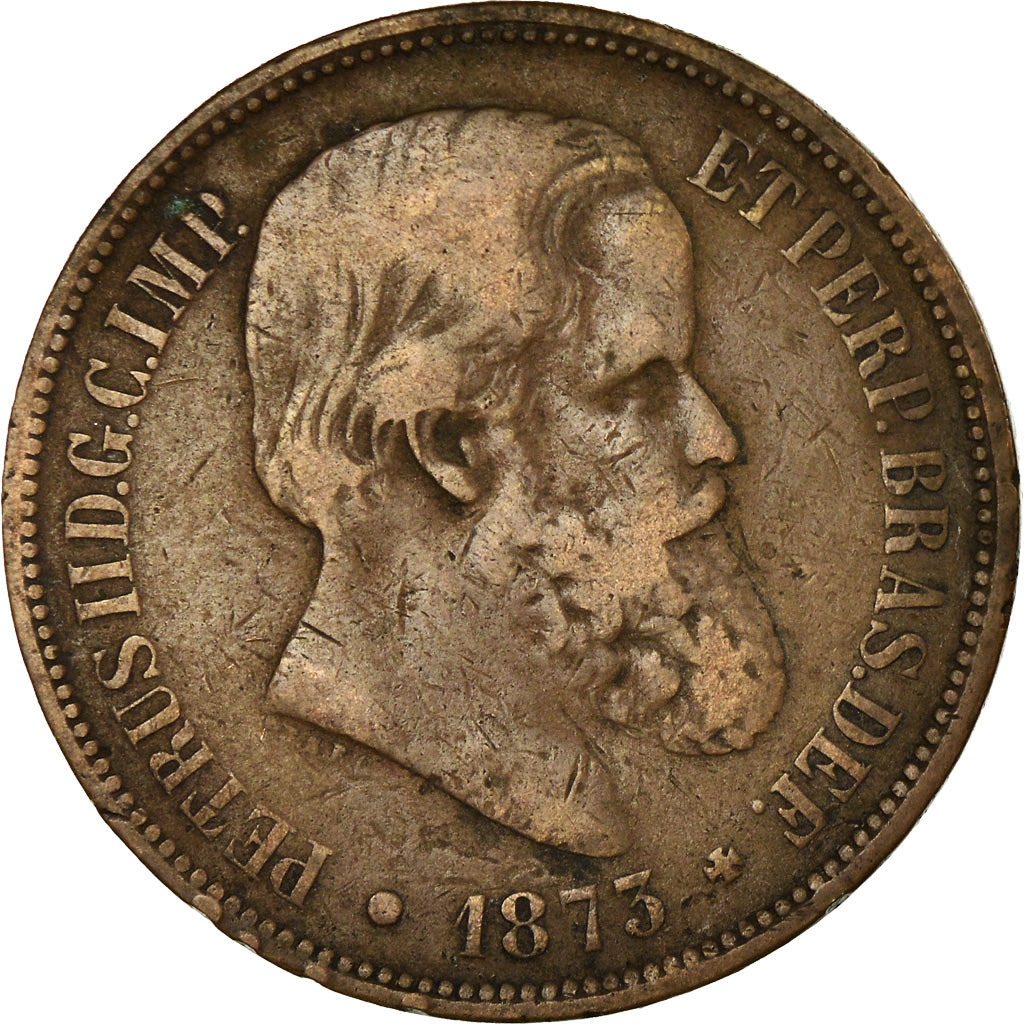 Moneda, Brasil, Pedro II, 40 Reis, 1873, BC+, Bronce, KM:479