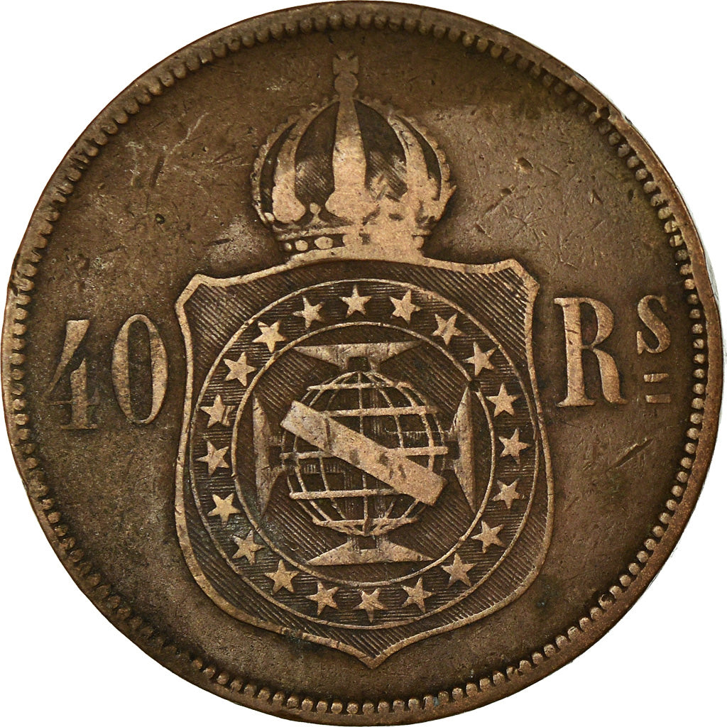 Moneda, Brasil, Pedro II, 40 Reis, 1873, BC+, Bronce, KM:479