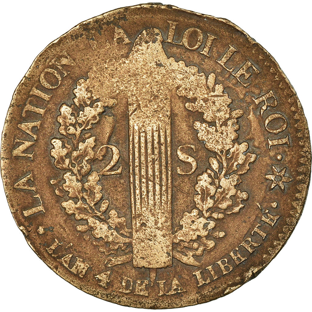 Coin, France, 2 sols français, 2 Sols, 1792, Strasbourg, VF(30-35), Bronze