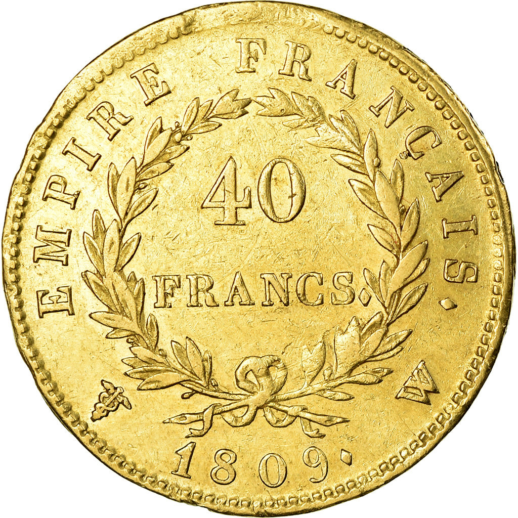 Moeda, França, Napoléon I, 40 Francs, 1809, Lille, edge error PROTEGELA