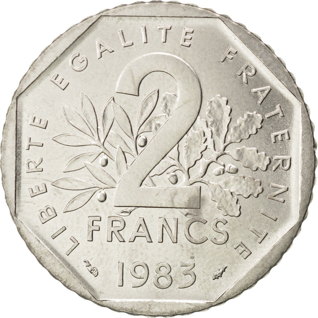 FRANCE, Semeuse, 2 Francs, 1983, KM #942.1, MS(60-62), Nickel, 26.5, Gadoury...