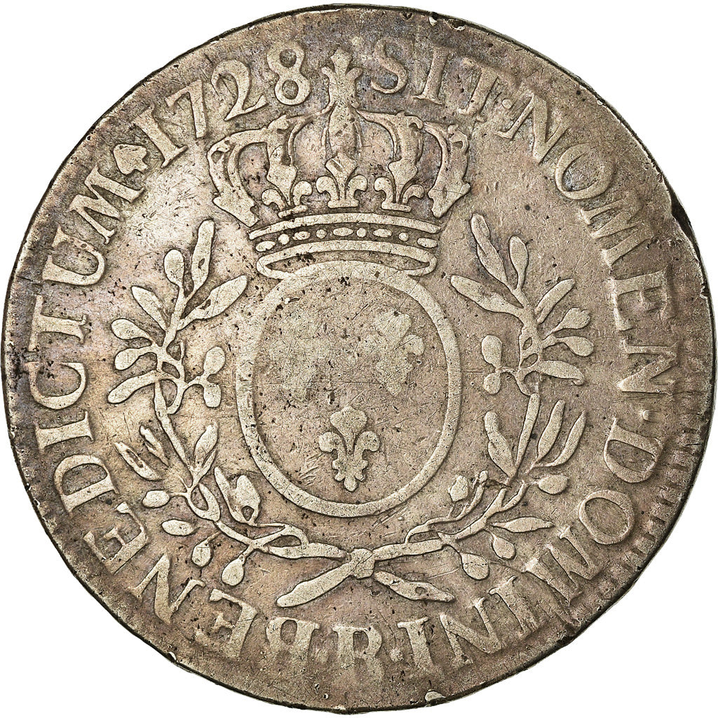 Coin, France, Louis XV, Écu aux branches d'olivier, Ecu, 1728, Rouen