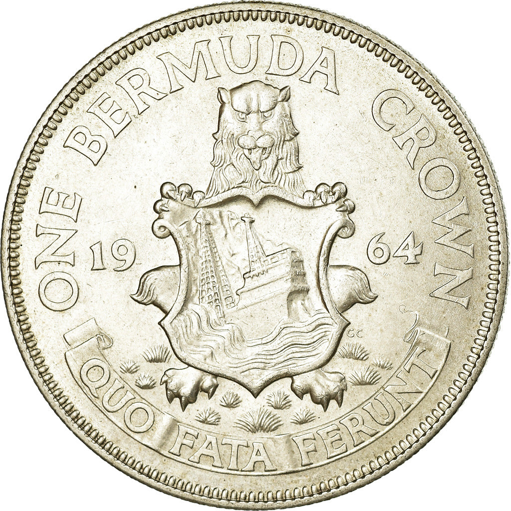Coin, Bermuda, Elizabeth II, Crown, 1964, MS(60-62), Silver, KM:14
