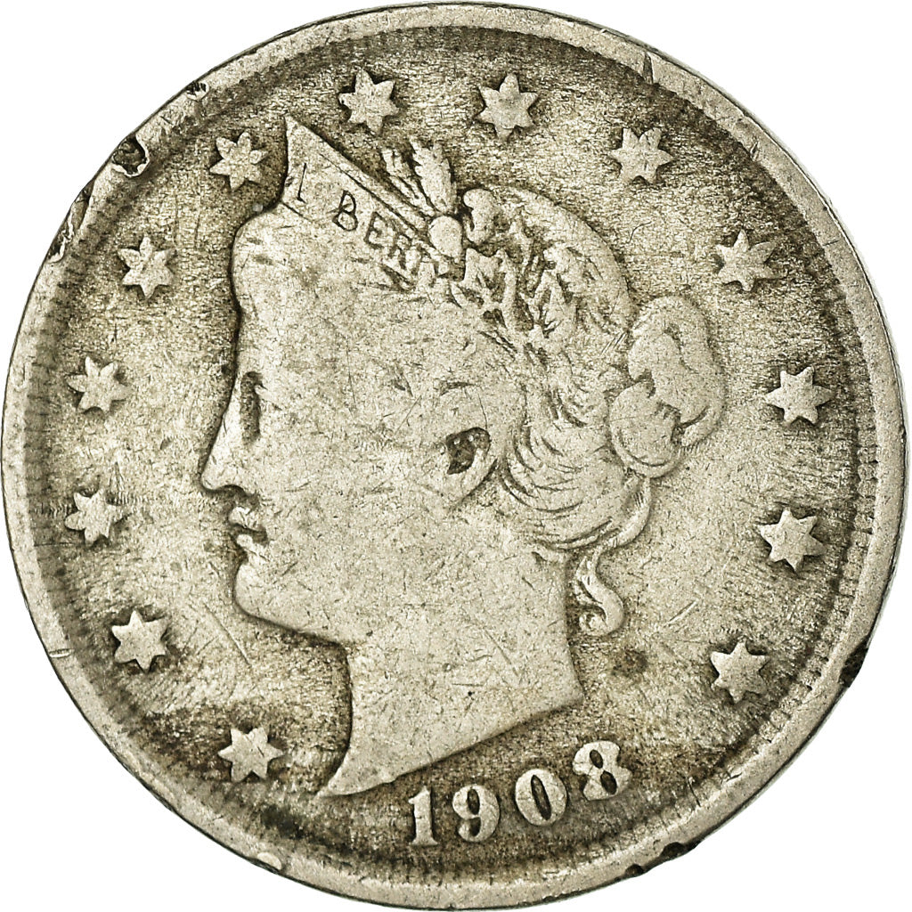Monnaie, États-Unis, Liberty Nickel, 5 Cents, 1908, U.S. Mint, Philadelphie