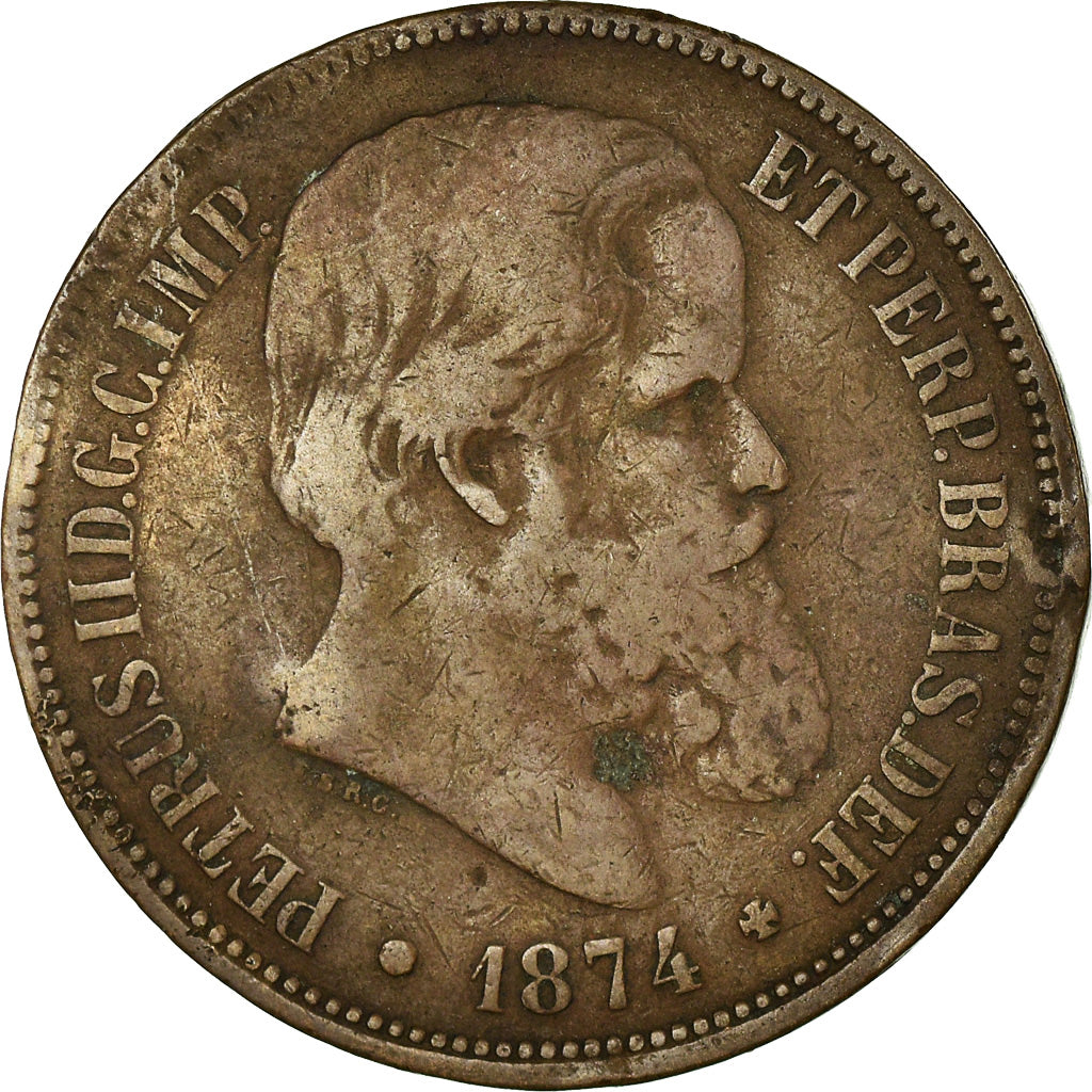 Monnaie, Brésil, Pedro II, 40 Reis, 1874, TB+, Bronze, KM:479