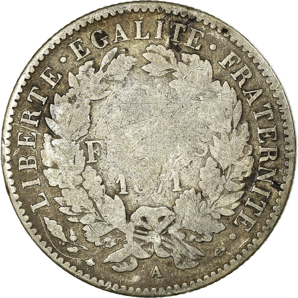 Coin, France, Cérès, 2 Francs, 1871, Paris, VF(20-25), Silver, KM:817.1