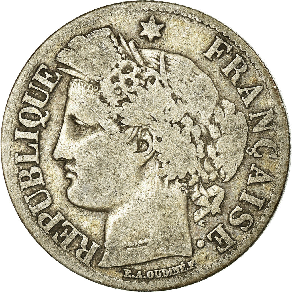 Moneta, Francia, Cérès, 2 Francs, 1871, Paris, MB+, Argento, KM:817.1