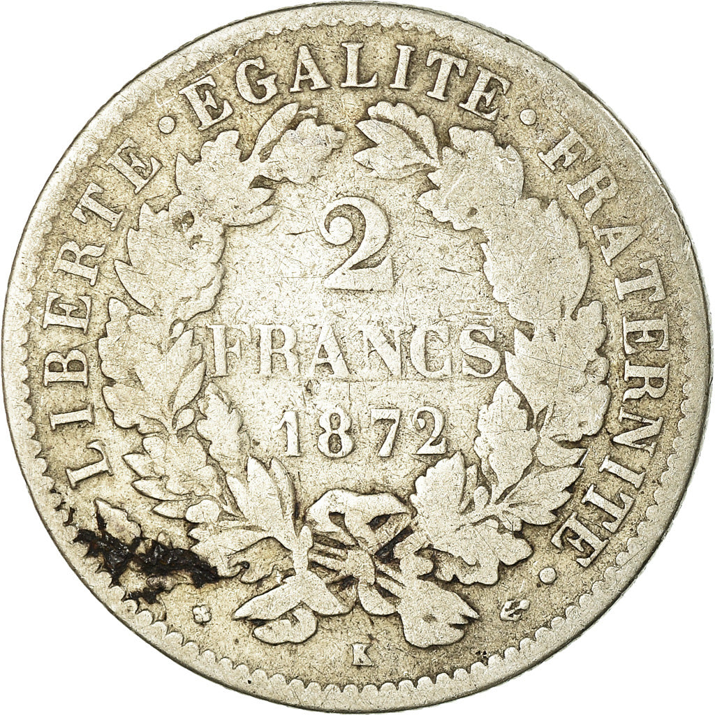 Münze, Frankreich, Cérès, 2 Francs, 1872, Bordeaux, S, Silber, KM:817.2