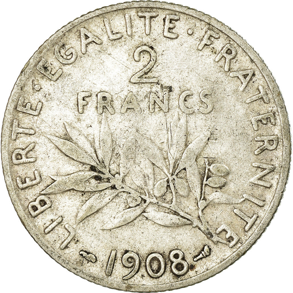 Coin, France, Semeuse, 2 Francs, 1908, Paris, VF(30-35), Silver, KM:845.1