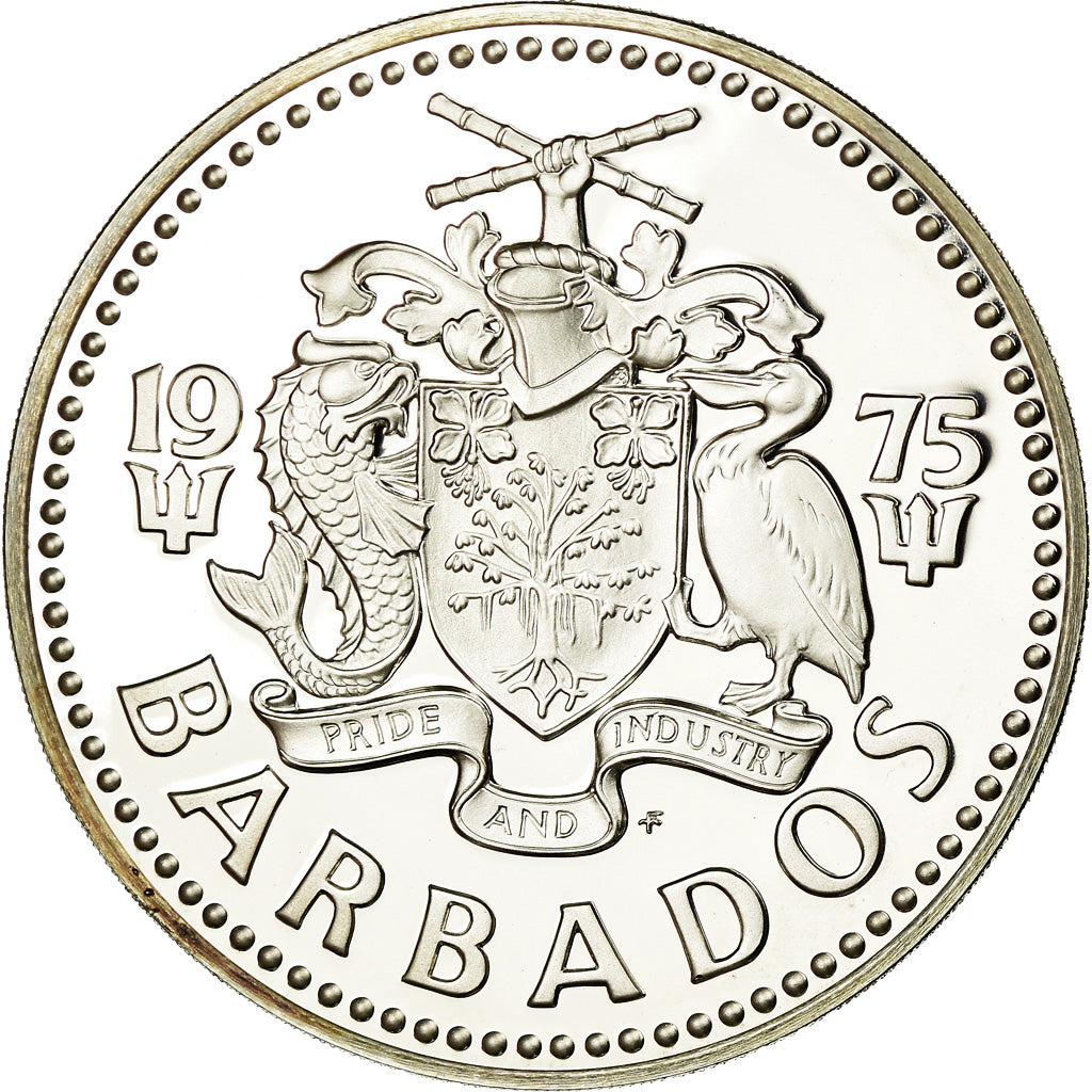 Moneta, Barbados, 10 Dollars, 1975, Franklin Mint, Proof, FDC, Argento, KM:17a