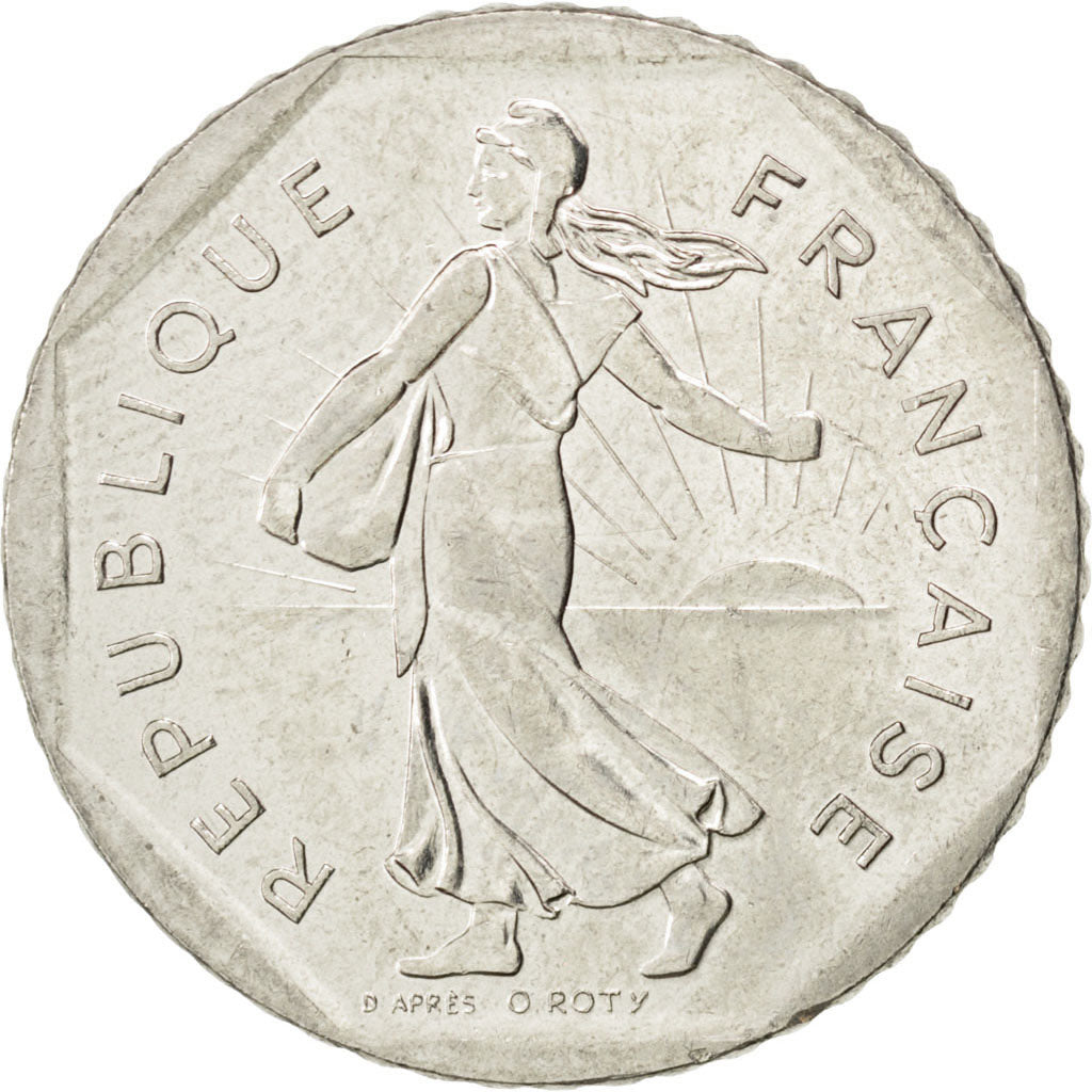 FRANCE, Semeuse, 2 Francs, 1992, KM #942.1, AU(55-58), Nickel, 26.5, Gadoury...