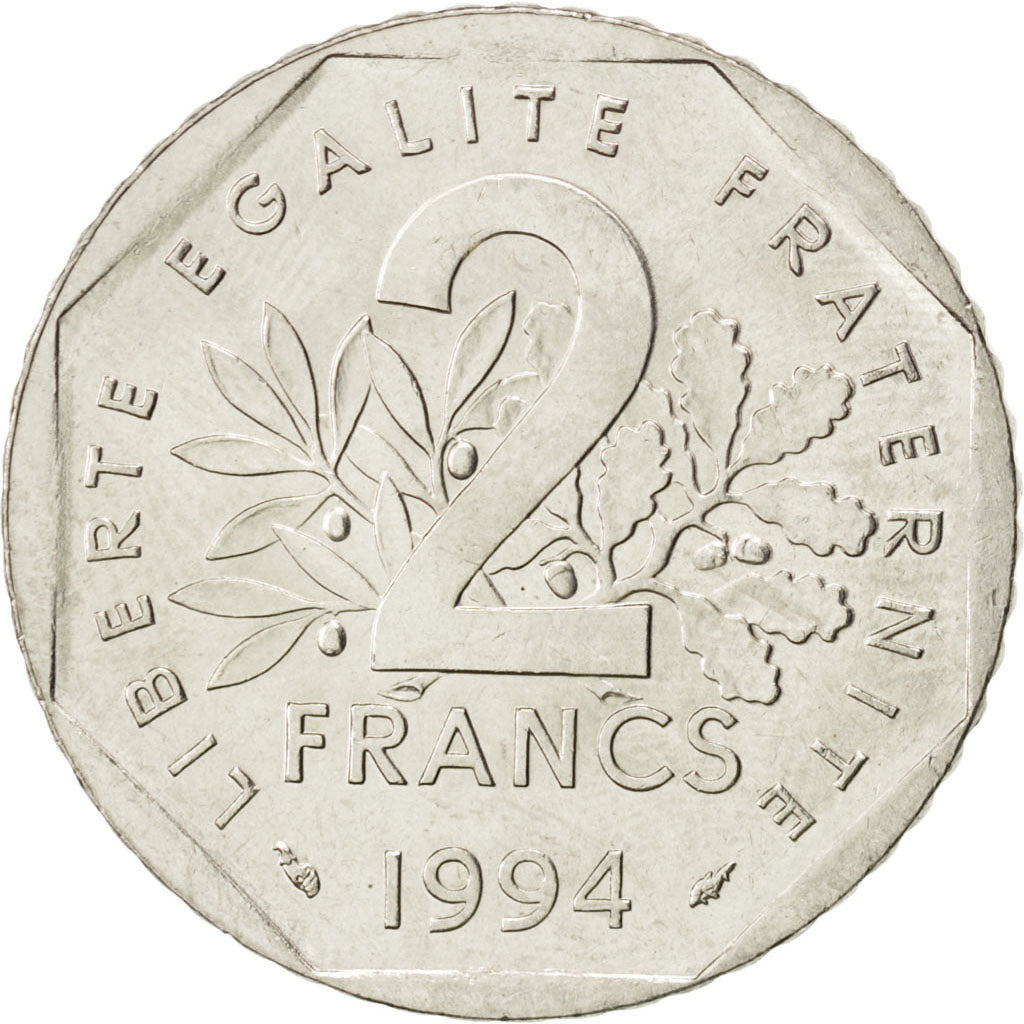 FRANCE, Semeuse, 2 Francs, 1994, KM #942.1, MS(60-62), Nickel, 26.5, Gadoury...