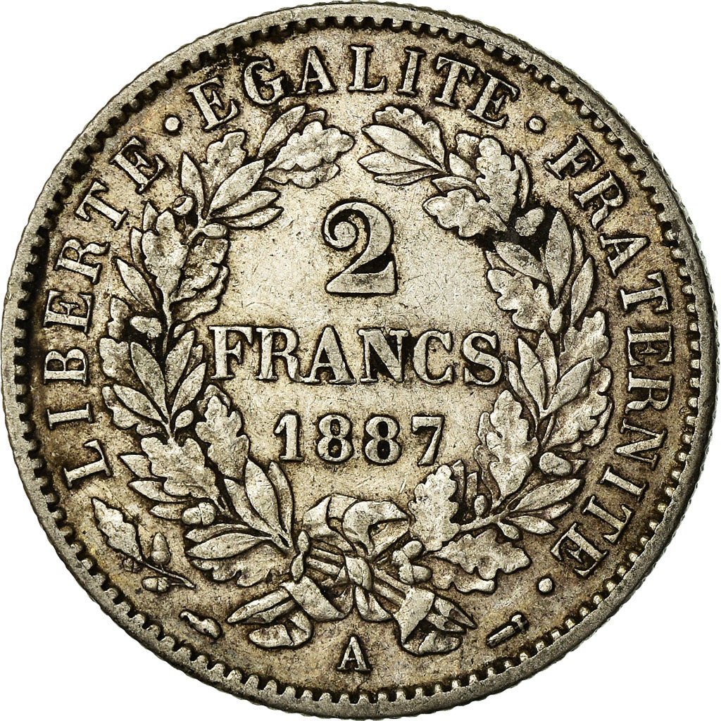 Coin, France, Cérès, 2 Francs, 1887, Paris, AU(50-53), Silver, KM:817.1