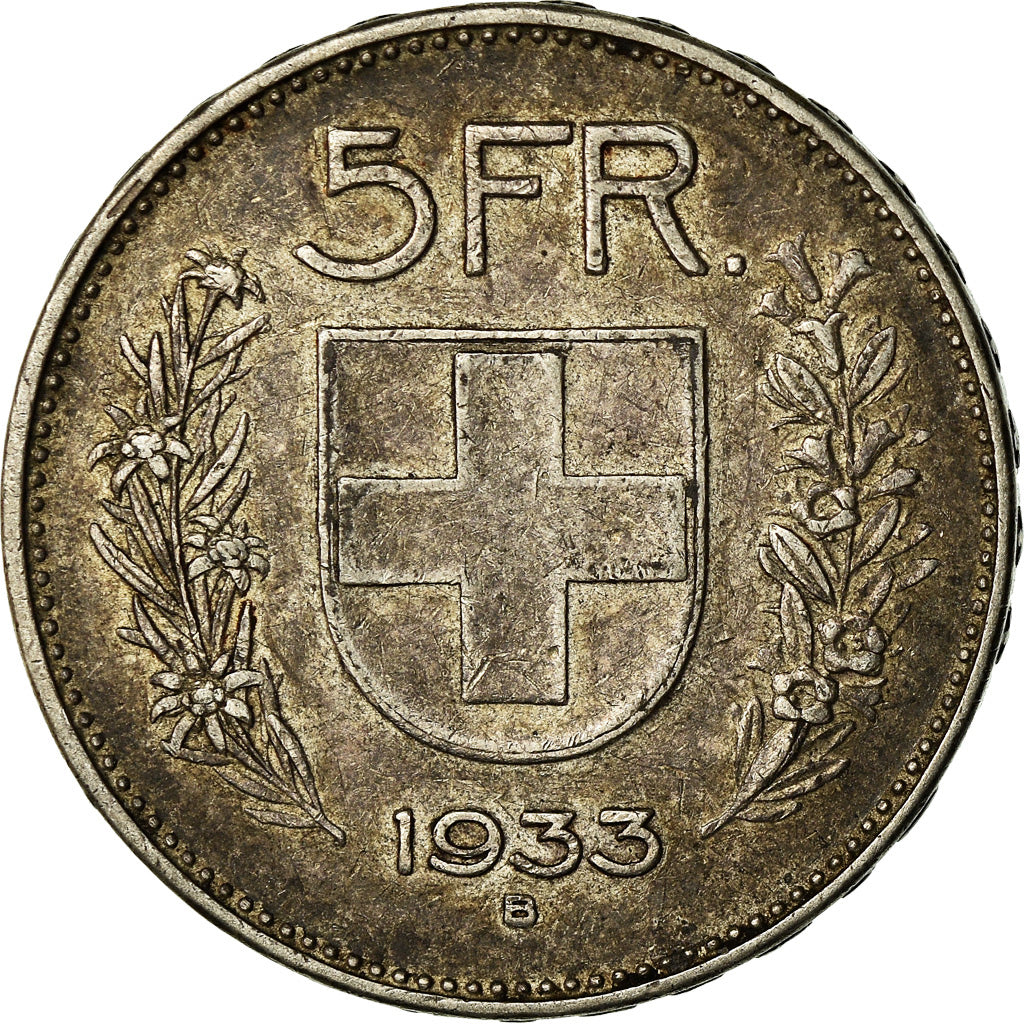 Coin, Switzerland, 5 Francs, 1933, Bern, EF(40-45), Silver, KM:40