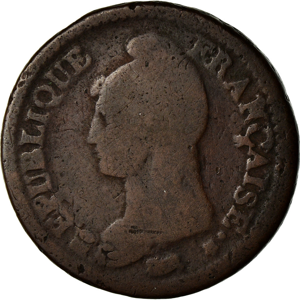 Moneda, Francia, Dupré, Decime, 1796, Rouen, BC, Bronce, KM:644.3, Gadoury:187