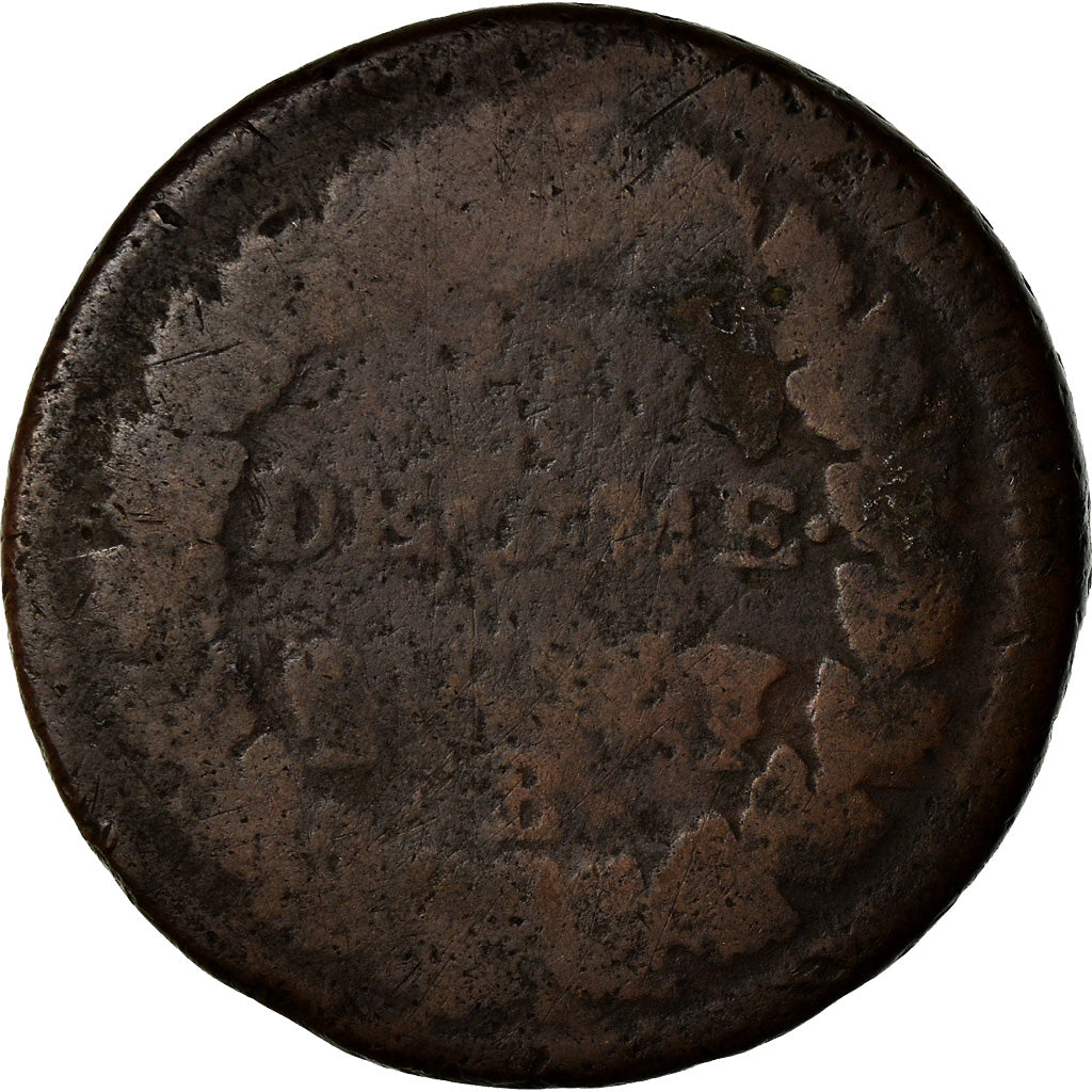 Moneda, Francia, Dupré, Decime, 1796, Rouen, BC, Bronce, KM:644.3, Gadoury:187