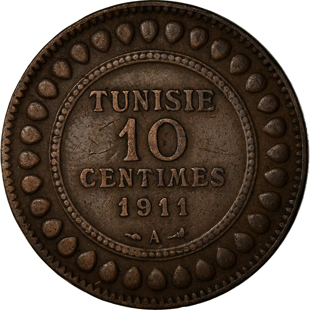 Coin, Tunisia, Muhammad al-Nasir Bey, 10 Centimes, 1911, Paris, EF(40-45)