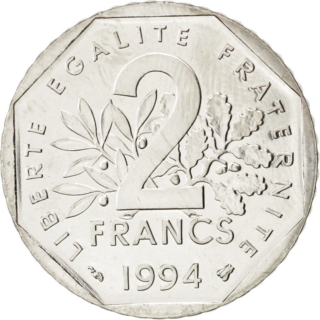 Munten, Frankrijk, Semeuse, 2 Francs, 1994, PR+, Nickel, KM:942.1, Gadoury:547
