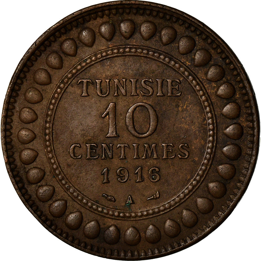 Coin, Tunisia, Muhammad al-Nasir Bey, 10 Centimes, 1916, Paris, EF(40-45)
