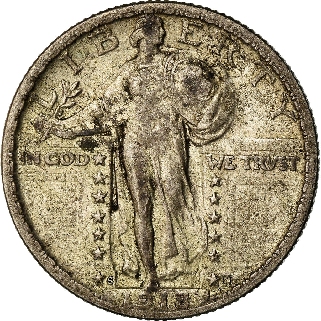 Coin, United States, Standing Liberty Quarter, Quarter, 1918, U.S. Mint, San