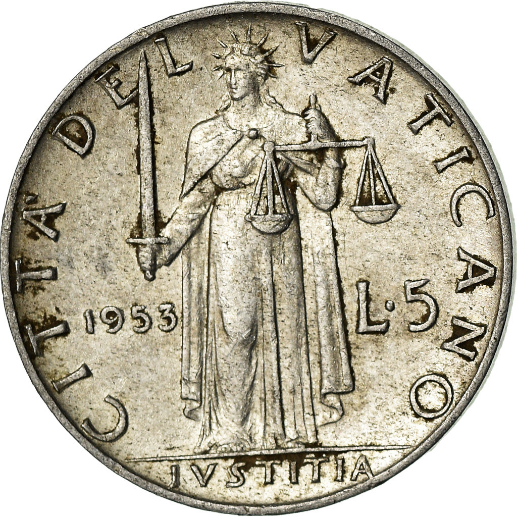 Moneda, CIUDAD DEL VATICANO, Pius XII, 5 Lire, 1953, Roma, MBC+, Aluminio
