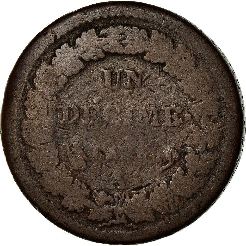Moneda, Francia, Dupré, Decime, AN 5, Paris, BC+, Bronce, KM:644.1, Gadoury:187