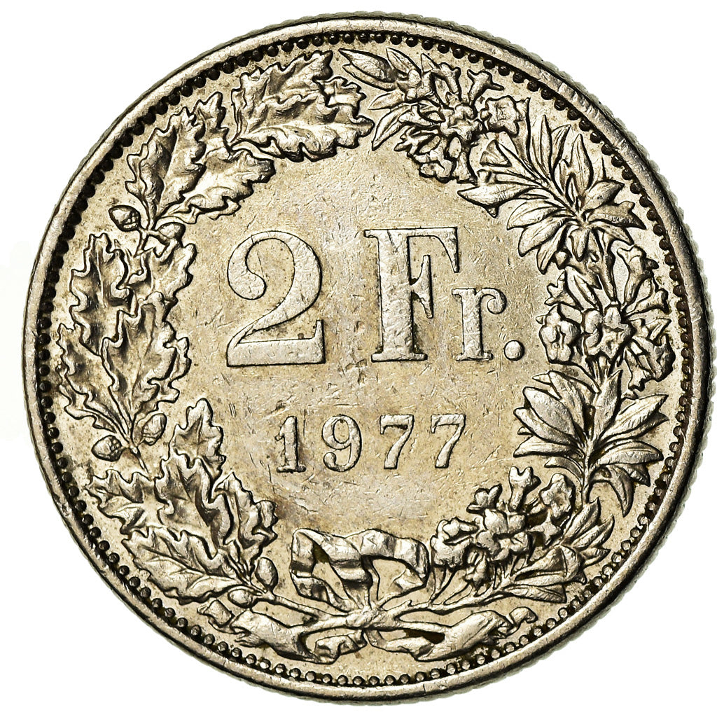 Coin, Switzerland, 2 Francs, 1977, Bern, EF(40-45), Copper-nickel, KM:21a.1