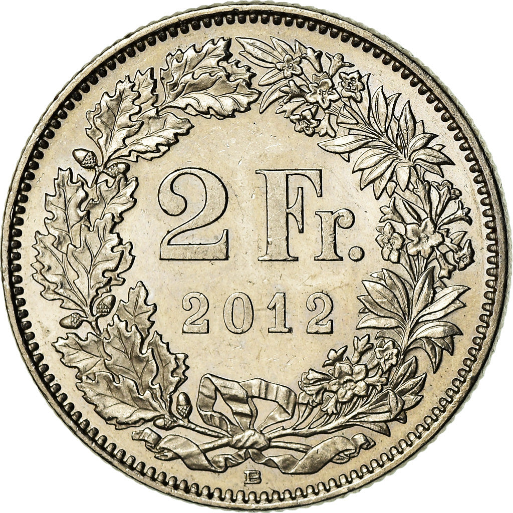Coin, Switzerland, 2 Francs, 2012, Bern, MS(60-62), Copper-nickel, KM:21a.3