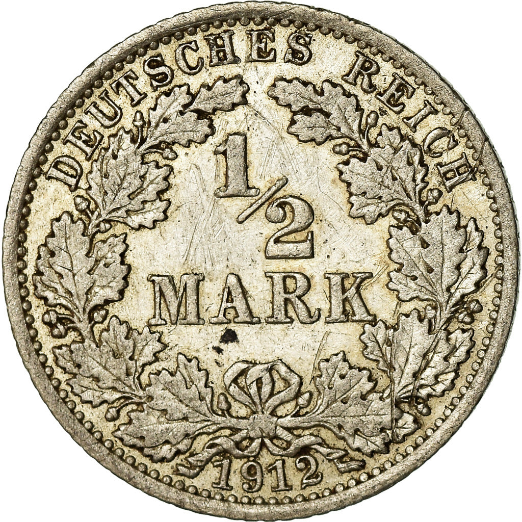 Coin, GERMANY - EMPIRE, 1/2 Mark, 1912, Berlin, AU(50-53), Silver, KM:17