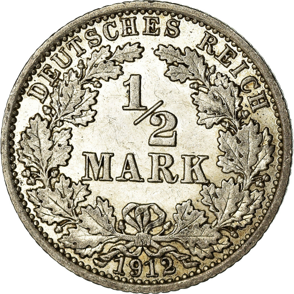 Coin, GERMANY - EMPIRE, 1/2 Mark, 1912, Berlin, AU(55-58), Silver, KM:17