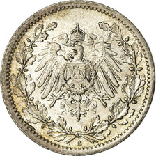 Coin, GERMANY - EMPIRE, 1/2 Mark, 1912, Berlin, AU(55-58), Silver, KM:17