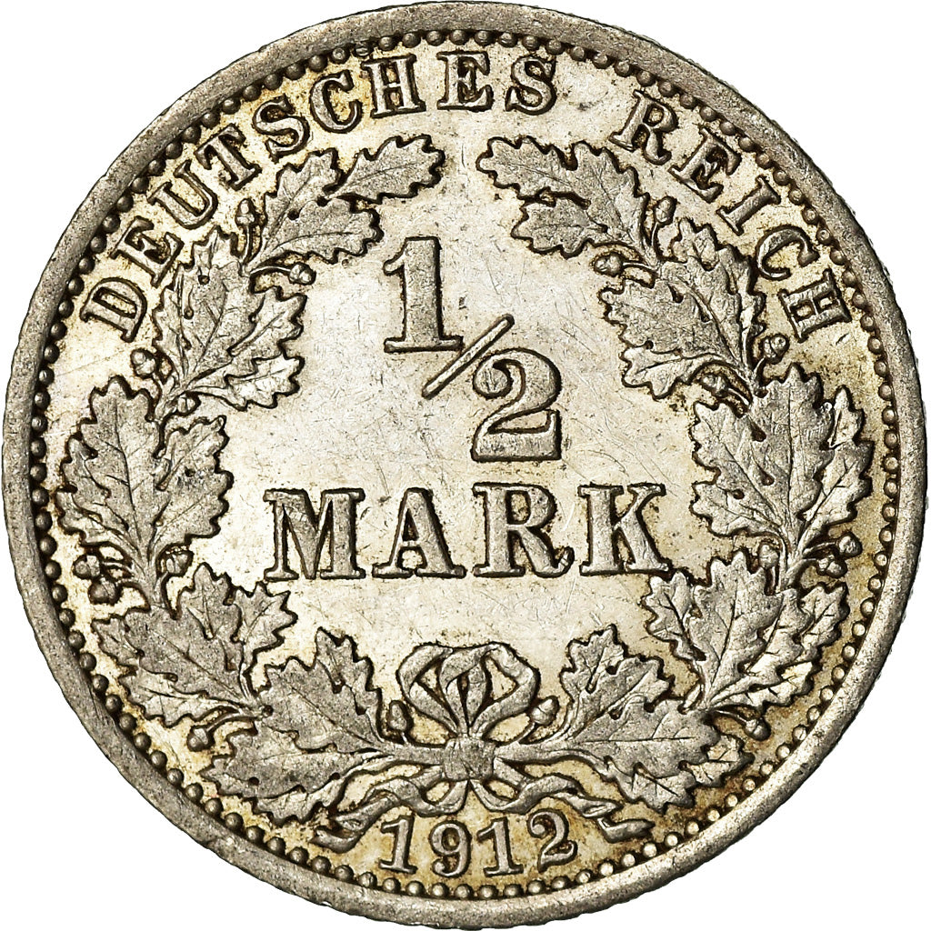 Coin, GERMANY - EMPIRE, 1/2 Mark, 1912, Berlin, AU(55-58), Silver, KM:17