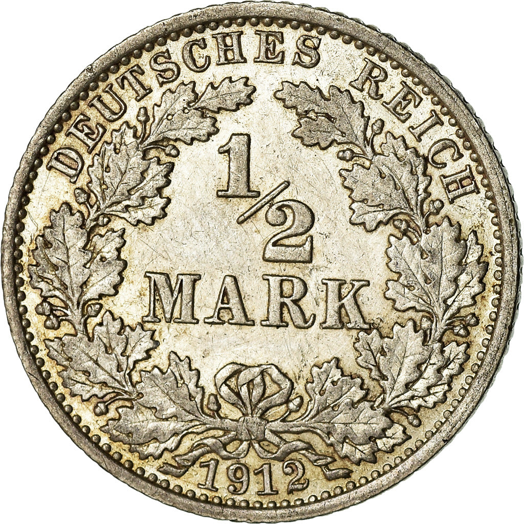 Coin, GERMANY - EMPIRE, 1/2 Mark, 1912, Berlin, AU(55-58), Silver, KM:17