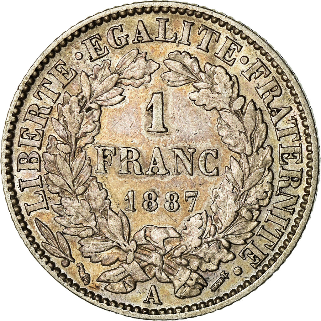 Coin, France, Cérès, Franc, 1887, Paris, AU(50-53), Silver, KM:822.1