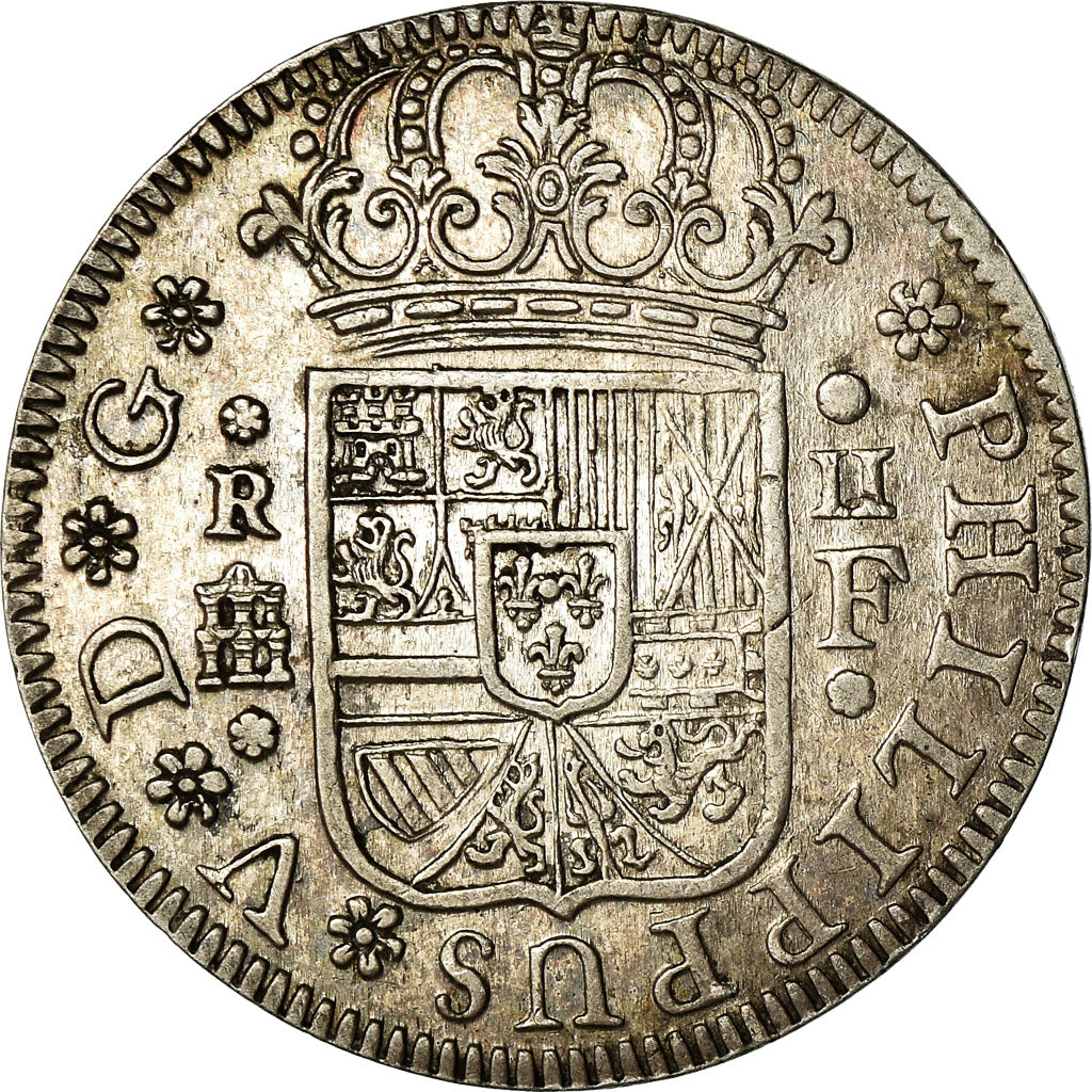 Coin, Spain, Philip V, 2 Reales, 1723, Segovia, MS(60-62), Silver, KM:297