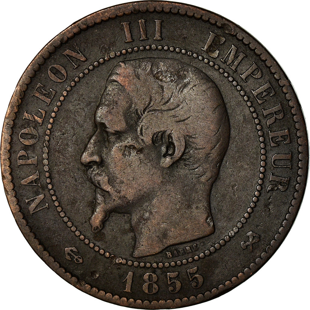 Moneda, Francia, Napoleon III, Napoléon III, 10 Centimes, 1855, Rouen, BC+