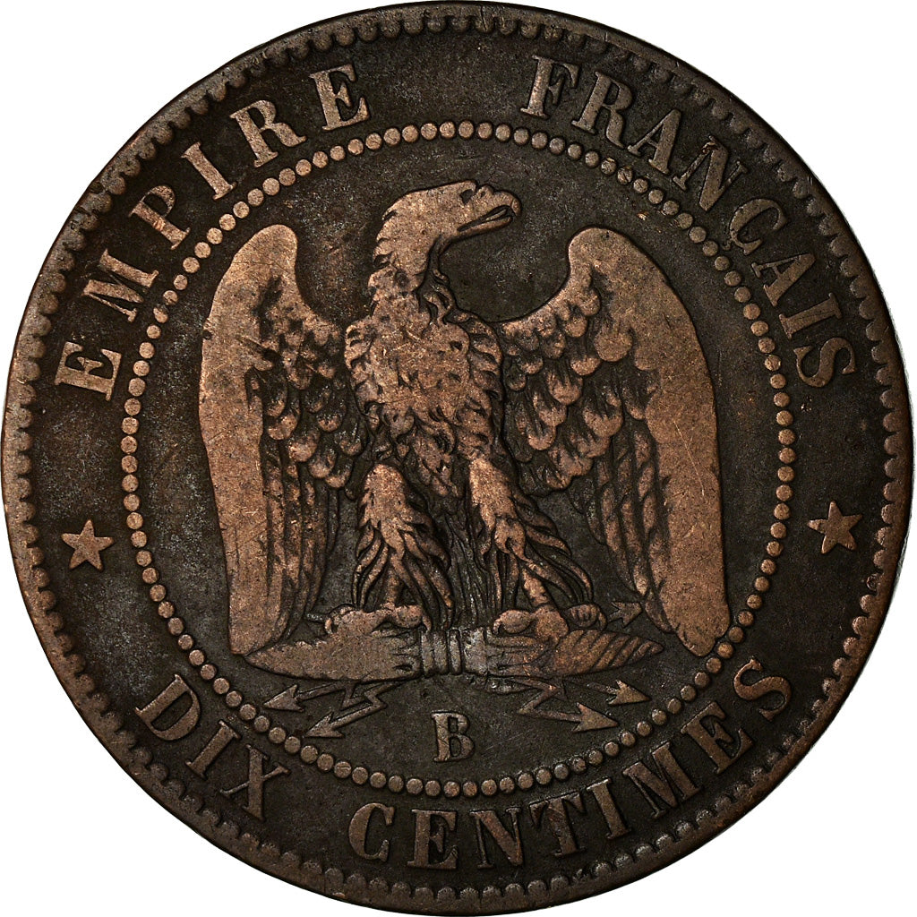 Moneda, Francia, Napoleon III, Napoléon III, 10 Centimes, 1855, Rouen, BC+
