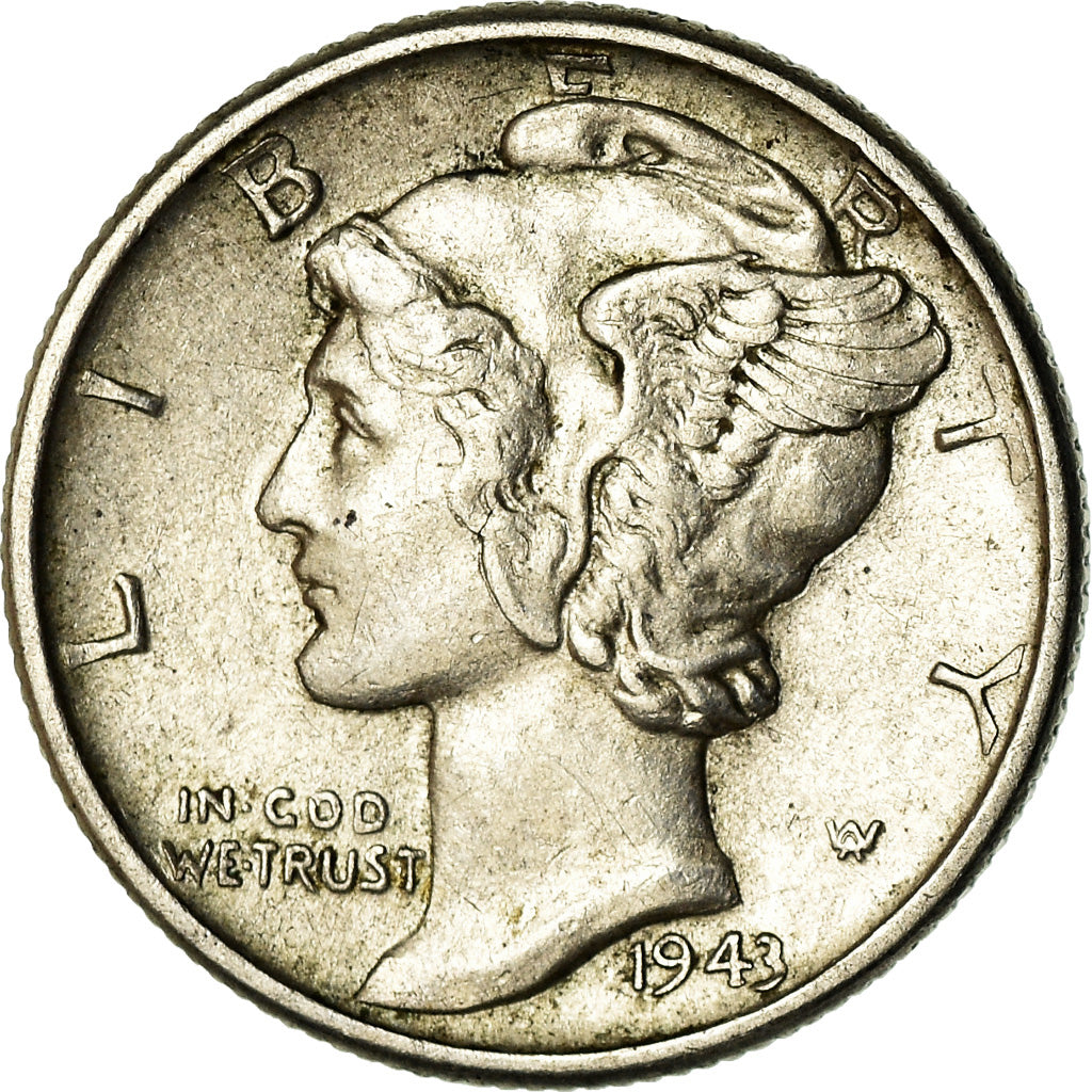 Coin, United States, Mercury Dime, Dime, 1943, U.S. Mint, Philadelphia