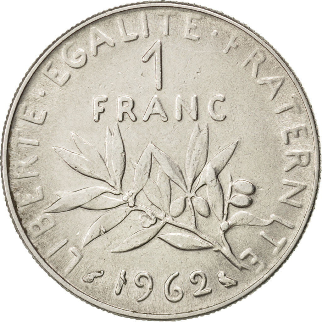 FRANCE, Semeuse, Franc, 1962, Paris, KM #925.1, AU(50-53), Nickel, 24, Gadoury..