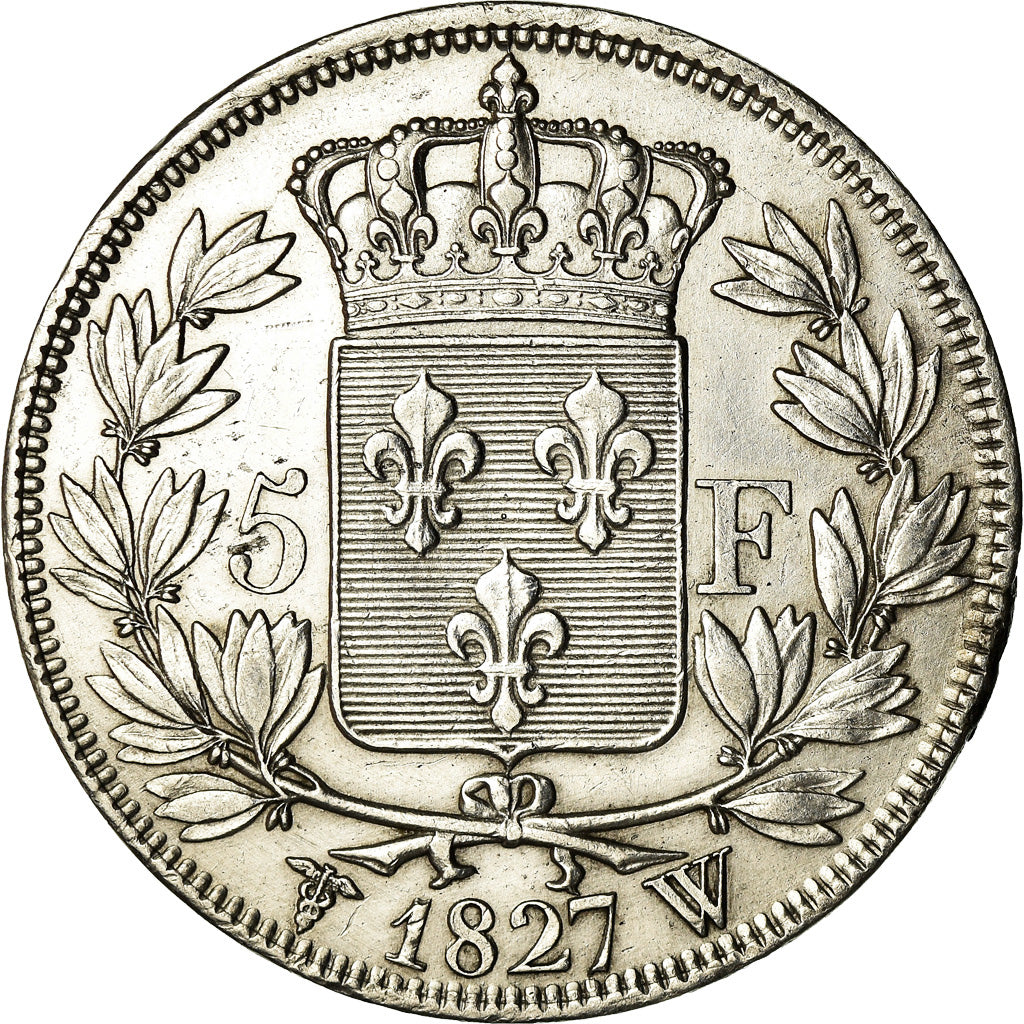 Moneta, Francia, Charles X, 5 Francs, 1827, Lille, BB, Argento, KM:728.13