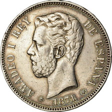Coin, Spain, Amadeao I, 5 Pesetas, 1871, Madrid, AU(50-53), Silver, KM:666