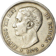 Moneda, España, Alfonso XII, 5 Pesetas, 1875, BC+, Plata, KM:671