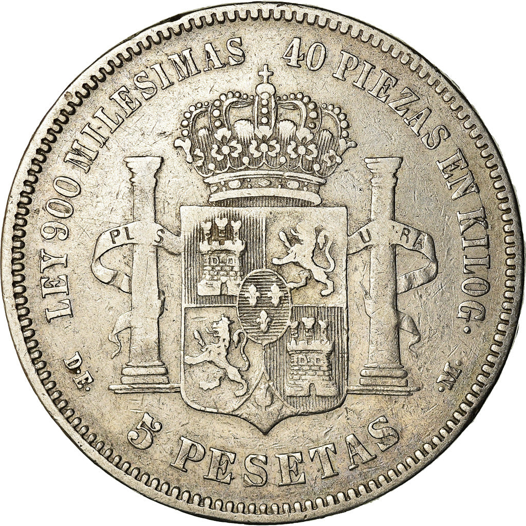 Moneda, España, Alfonso XII, 5 Pesetas, 1875, BC+, Plata, KM:671