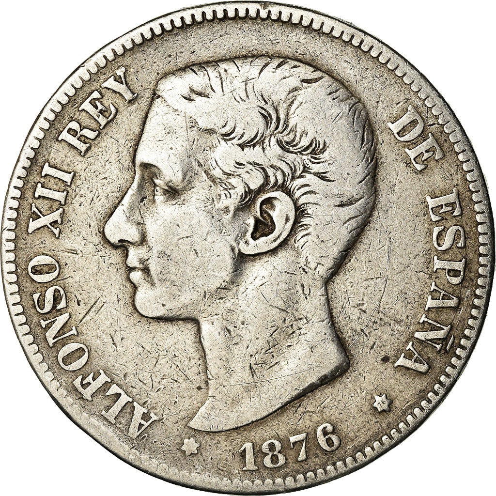 Coin, Spain, Alfonso XII, 5 Pesetas, 1876, Madrid, VF(30-35), Silver, KM:671