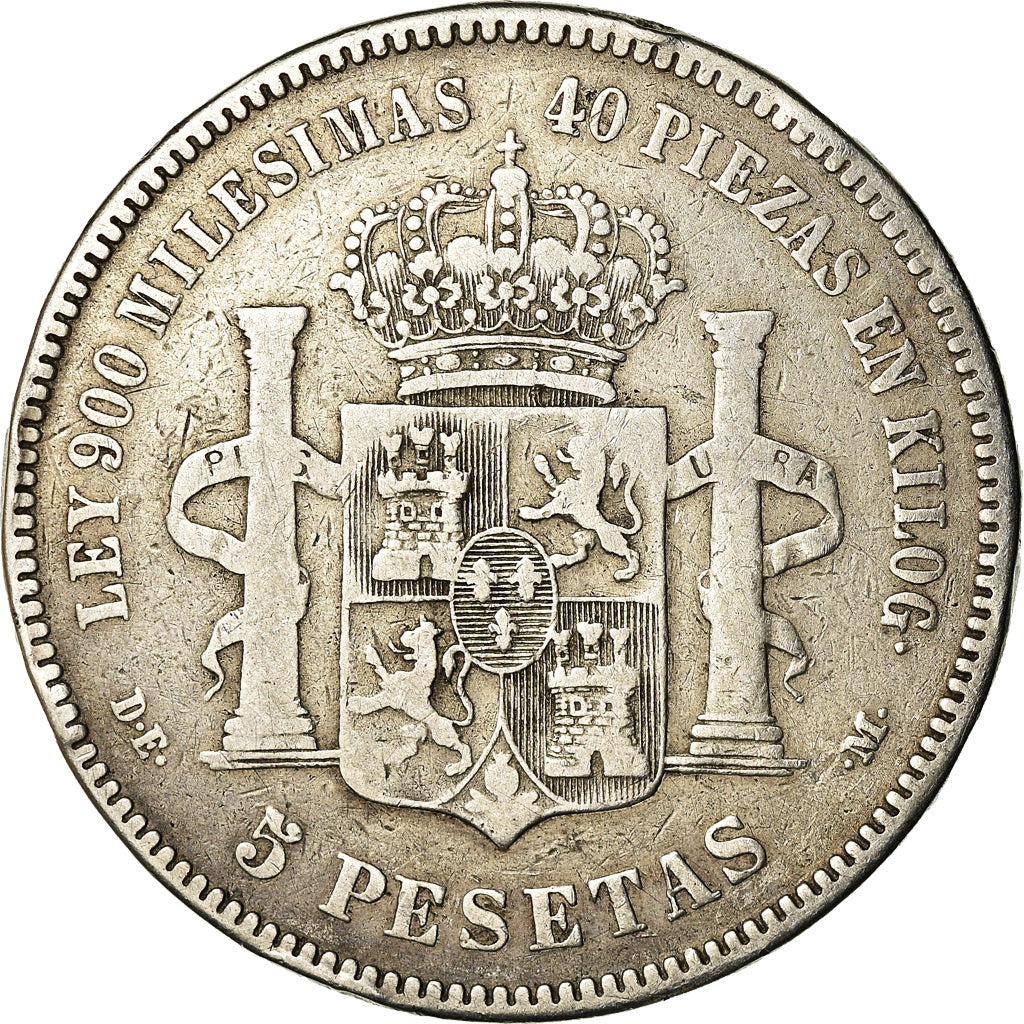 Coin, Spain, Alfonso XII, 5 Pesetas, 1876, Madrid, VF(30-35), Silver, KM:671