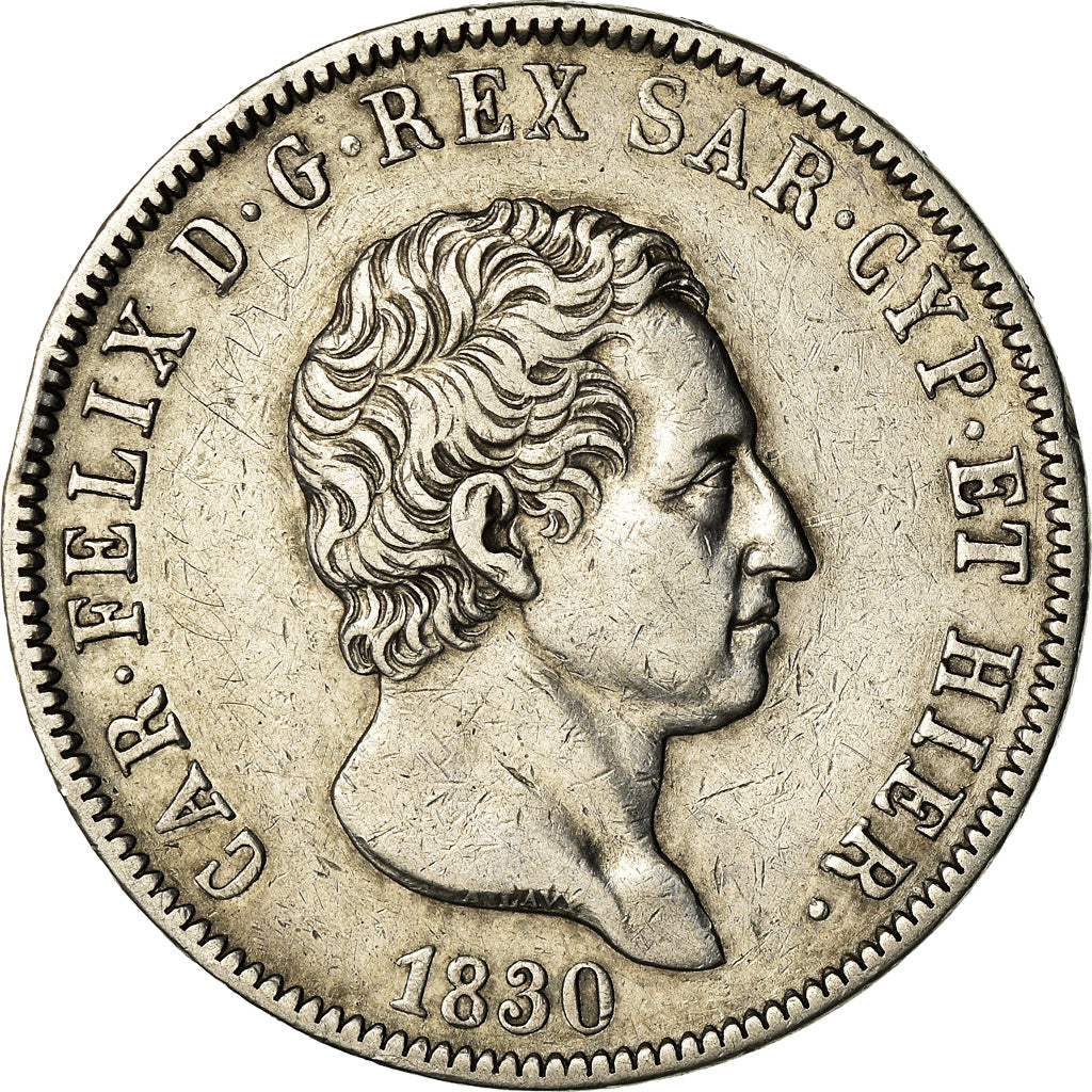 Moneta, STATI ITALIANI, SARDINIA, Carlo Felice, 5 Lire, 1830, Torino, BB+