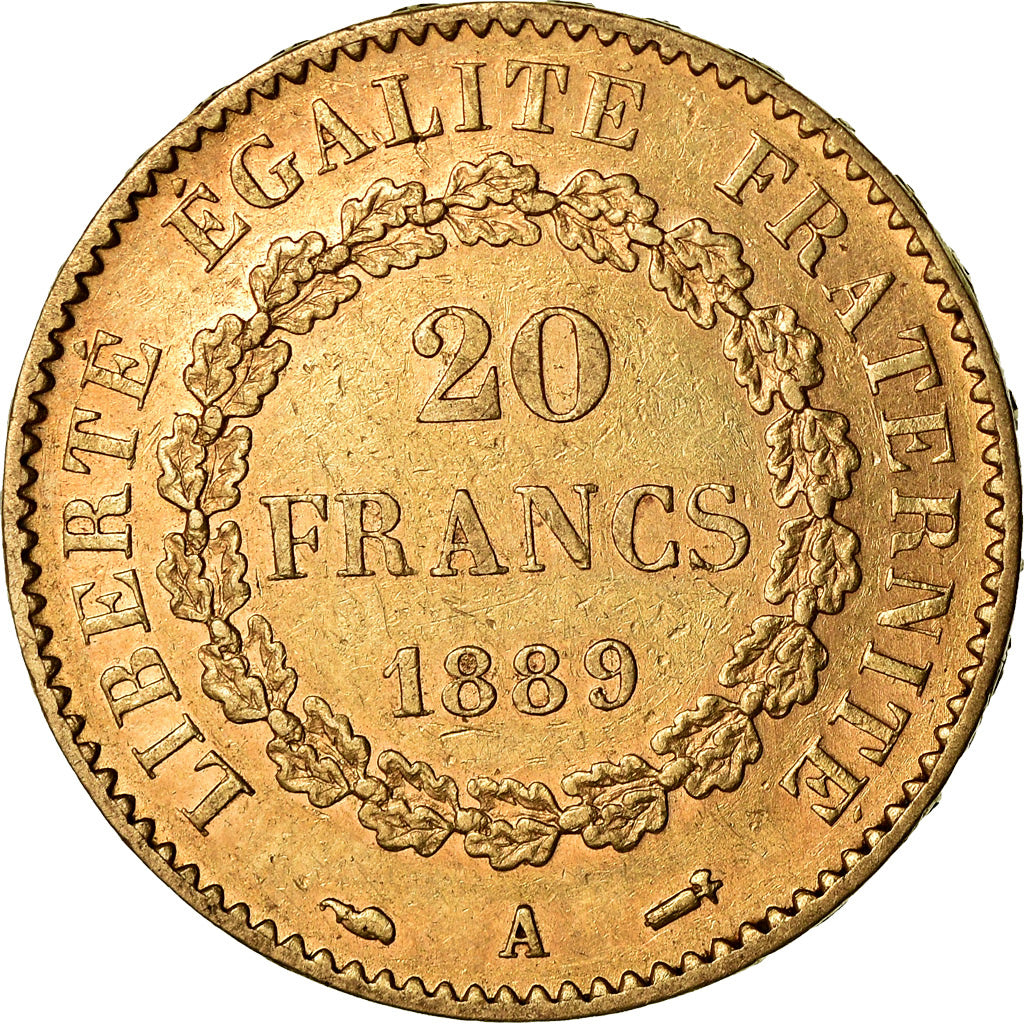 Moeda, França, Génie, 20 Francs, 1889, Paris, AU(50-53), Dourado, KM:825