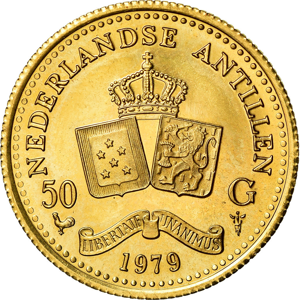 Munten, Nederlandse Antillen, Juliana, 50 Gulden, 1979, Proof, UNC, Goud, KM:23