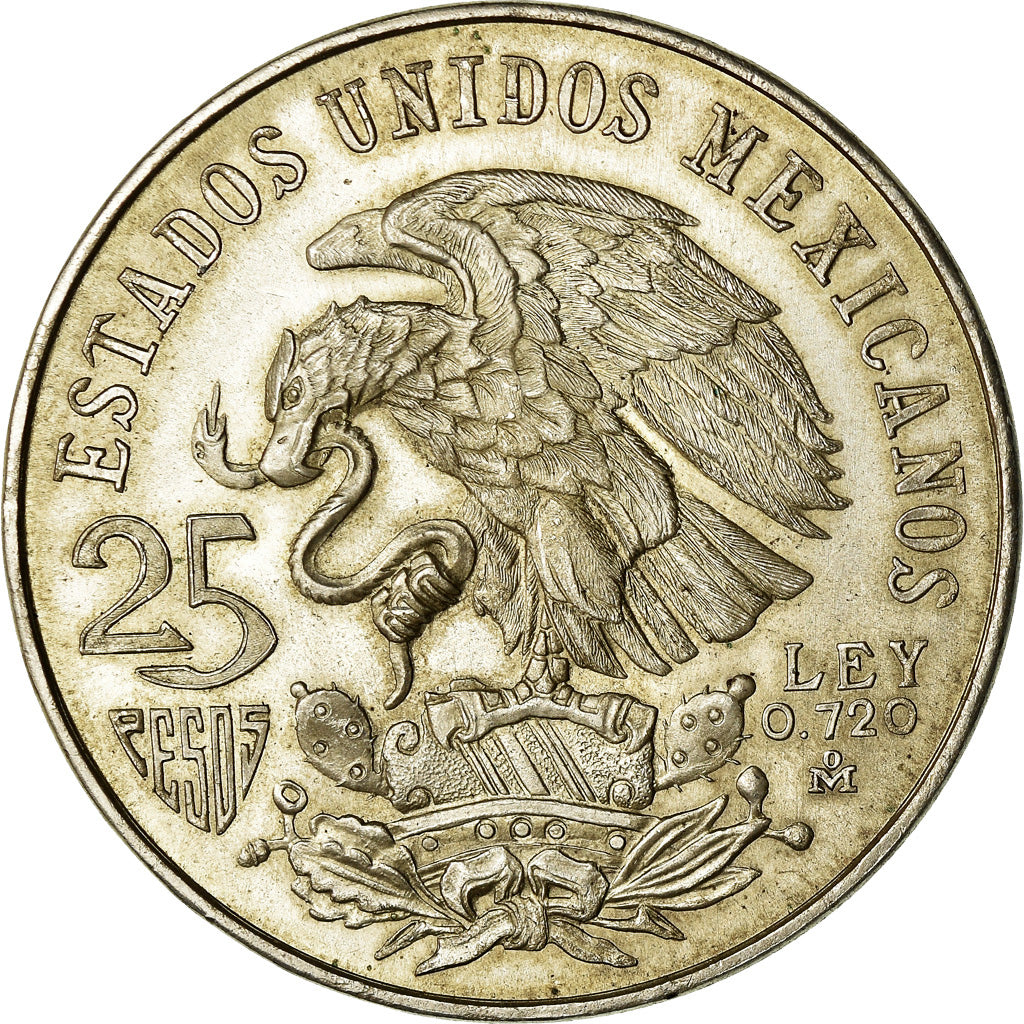 Moneda, México, 25 Pesos, 1968, Mexico City, EBC+, Plata, KM:479.1