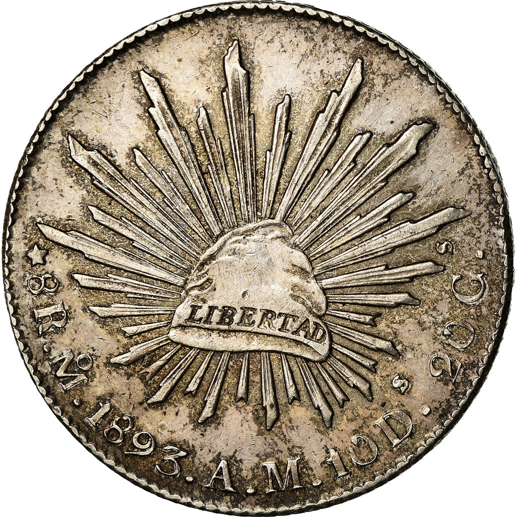 Coin, Mexico, 8 Reales, 1893, Mexico City, AU(55-58), Silver, KM:377.10